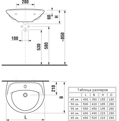 Раковина Jika Lyra 142710001049 белый 550x450