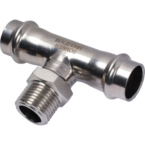 Тройник с резьбой ВПр-НР 18x1/2"x18 пресс, нержавеющая сталь Rommer