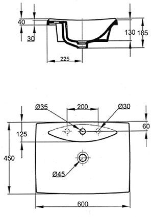 Раковина врезная Jacob Delafon Escale E1289-00 белый 600х185х450