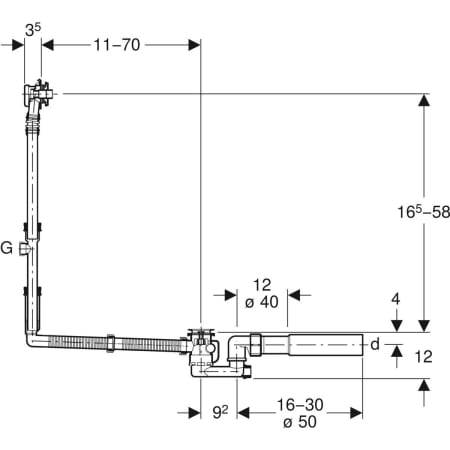 Слив для ванны Geberit с поворотным механизмом, d52, с декоративным комплектом, специальный размер 150.525.21.1