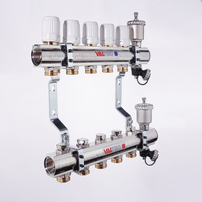 Коллектор отопления Valtec 1"латунь, 10x3/4"ЕК без расходомеров VTc.594.EMNX.0610