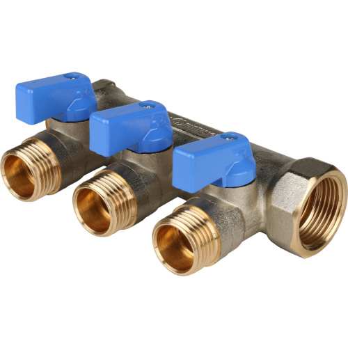 Коллектор 3 выхода STOUT 3/4"x1/2" с кранами, синии ручки SMB 6211 341203