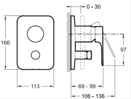 Смеситель для скрытого монтажа Jacob Delafon AlEo+ E98718-CP Хром, с переключателем на 2 выхода, неполный комплект