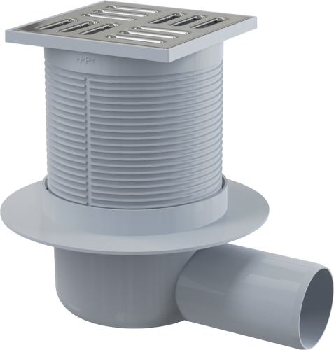 Сливной трап Alcaplast 105х105/50 мм, боковая подводка, решетка из нержавеющей стали, комбинированный гидрозатвор SMART APV31