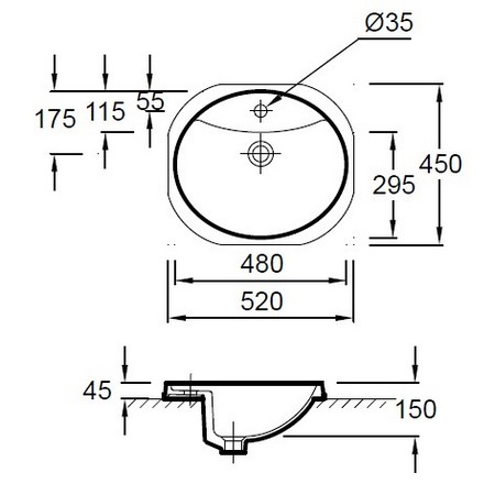 Раковина врезная Jacob Delafon Odeon E1357-00 белый 480х180х450