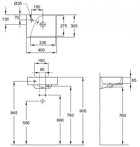 Раковина Jacob Delafon Formilia E4786-00 белый 400х140х300