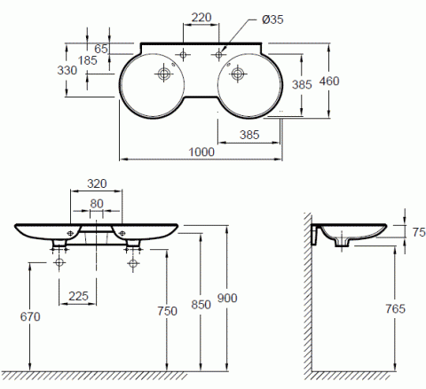 Раковина Jacob Delafon Formilia E4502-00 белый 1000х140х460
