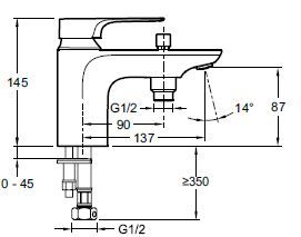 Смеситель  для ванны Jacob Delafon AlEo E72321-CP хром, на 1 отверстие, высота под изливом