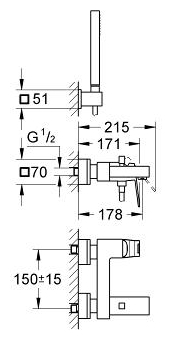 Смеситель для ванны Grohe Eurocube 23141000 Хром, с душем
