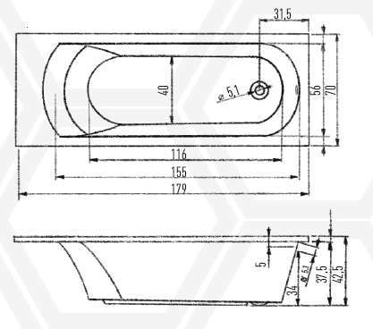 Акриловая ванна Eurolux MIAMIKA 180х70 E1018070022