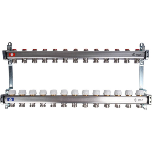 Коллектор отопления STOUT 1"нержа., 13x3/4" без расходомеров SMS 0922 000013