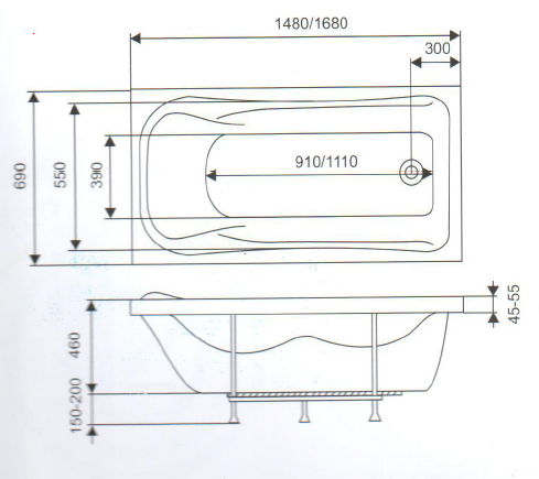 Акриловая ванна Eurolux AFINA 170x70 E101707001
