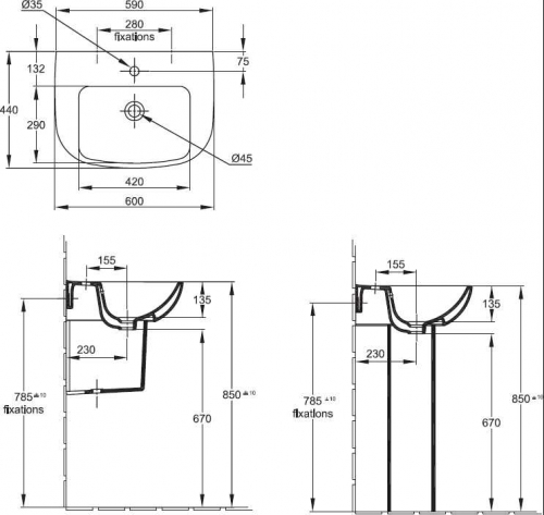 Раковина Jacob Delafon Odeon Up E4700-00 белый 600х165х440