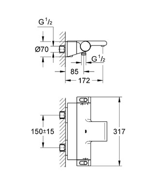 Смеситель для ванны Grohe Grohtherm 2000 34464001 Хром, полочка съемная, термостатический