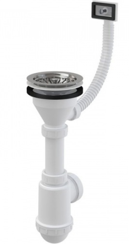 Сифон Alcaplast для мойки с нержавеющей peшeткой Ø115 и гофропереливом A447-DN50/40