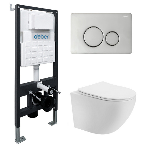 Комплект ABBER: подвесной унитаз Bequem AC1100T белый, инсталляция AC0105, клавиша AC0121 хром
