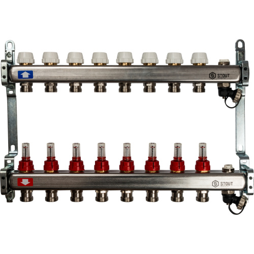 Коллектор отопления STOUT 1"нержа., 8x3/4" с расxодомерами, без кранов SMS 0927 000008