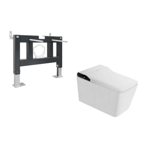 Комплект ABBER подвесной электронный унитаз-биде Rechteck AC1215S белый с импульсным смывом, инсталляция AC0101P