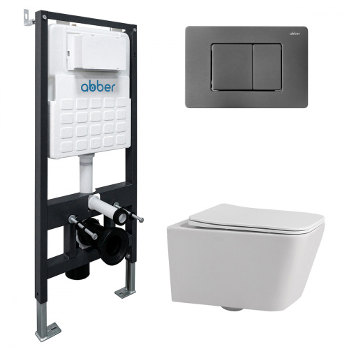 Комплект ABBER: унитаз Rechteck AC1201 белый, инсталляция AC0105, клавиша AC0120NG никель