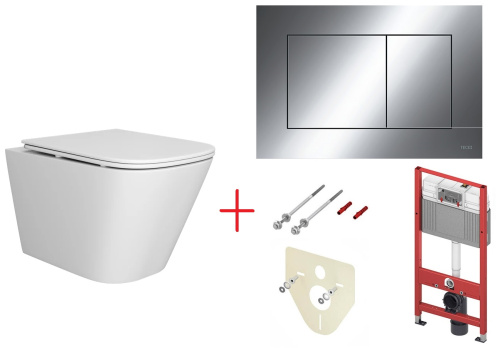 Унитаз с инсталляцией Abelsberg+TECE клавиша TECEnow хром+Object белый, безободковый, сиденье микролифт