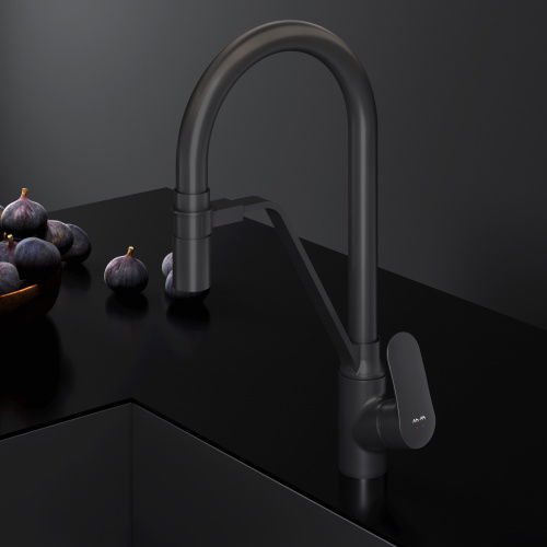 Смеситель для кухни AM.PM Like с каналом для питьевой воды и гибким изливом, черный