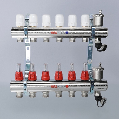 Коллектор отопления Valtec 1"латунь, 7x3/4"ЕК с расходомерами VTc.596.EMNX.0607