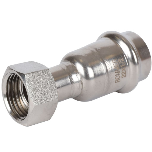 Соединитель с накидной гайкой 22x1/2" пресс, нержавеющая сталь Rommer