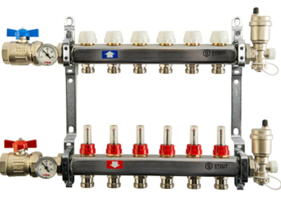 Коллектор отопления STOUT 1"нержа., 5x3/4" в сборе с расходомерами SMS 0907 000005
