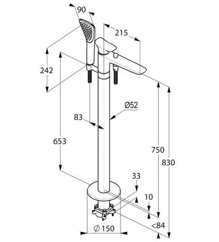 Смеситель для ванны Kludi Ambienta 535900575 хром, напольный, не поворотный излив (215мм)