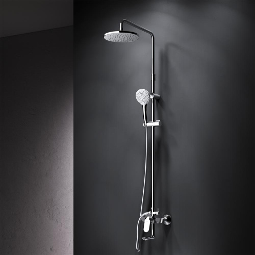 Душевая система Am.Pm Sunny F0785C900 хром: смеситель с изливом, стойка с верхним душем, ручной душ