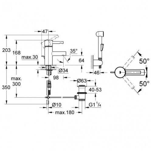 Смеситель для раковины Jacob Delafon July E16319-4-CP хром, гигиенический душ, донный клапан