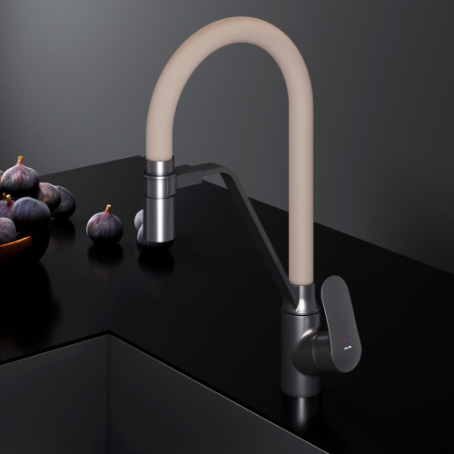 Смеситель для кухни AM.PM Like F8007826 с каналом для питьевой воды и гибким изливом, черн., бежевый изли