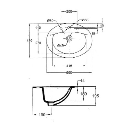 Раковина врезная Jacob Delafon Odeon E4155-00 белый 560х195х430
