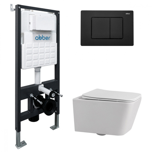 Комплект ABBER: унитаз Rechteck AC1201 белый, инсталляция AC0105, клавиша AC0120MB черный матовый