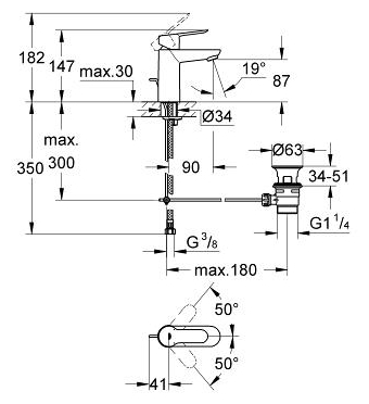 Смеситель для раковины Grohe BauEdge 23328000 хром, донный клапан