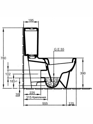 Чаша для унитаза-компакта Jacob Delafon Ove 19974W-00 белый 390х780х680