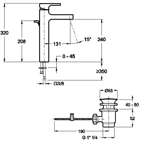 Смеситель для раковины Jacob Delafon Strayt E98340-CP хром, высокий