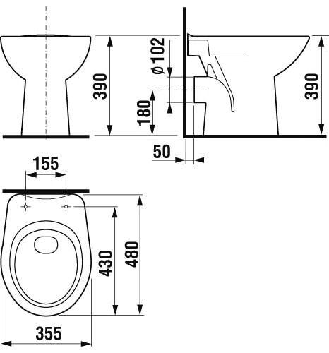 Унитаз приставной Jika Zeta 223960000001 белый, горизонтальный выпуск 480x355