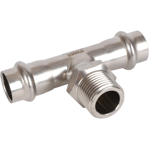 Тройник с резьбой ВПр-НР 15x1/2"x15 пресс, нержавеющая сталь Rommer