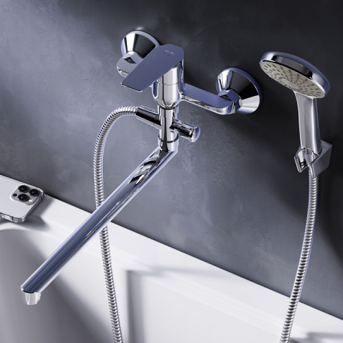 Смеситель для ванны AM.PM Gem F90A90100 душевой набор, излив 325 мм, хром