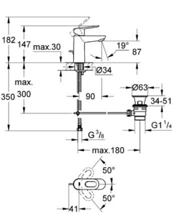 Смеситель для раковины Grohe BauLoop 23335000 хром, донный клапан