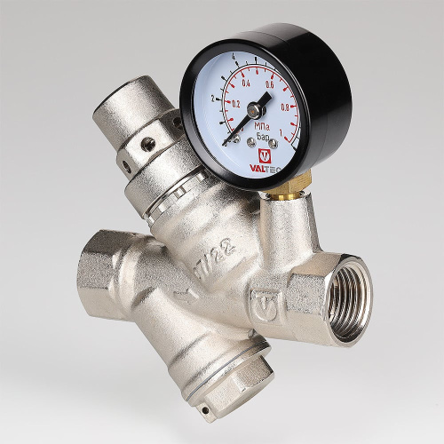 Редуктор давления Valtec с фильтром и манометром, от 2 до 5 бар 1/2" VT.082.N.04