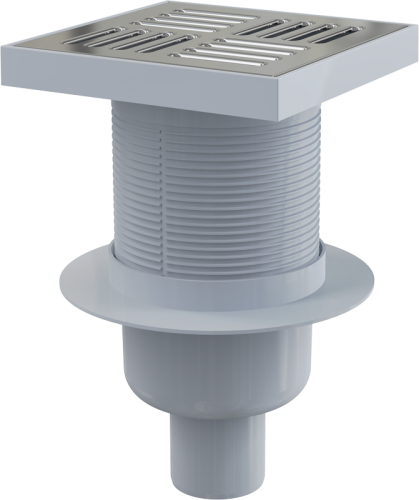 Сливной трап Alcaplast 150 × 150/50, подводка – прямая, решетка – нержавеющая сталь, гидрозатвор – мокрый APV6411