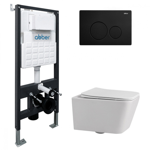 Комплект ABBER: унитаз Rechteck AC1201 белый, инсталляция AC0105, клавиша AC0121MB черный матовый