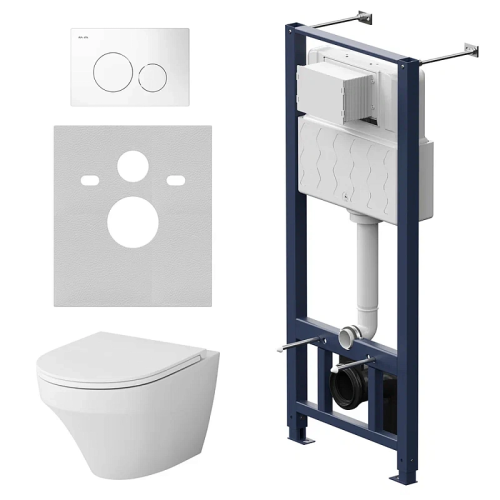 Унитаз с инсталляцией Am.Pm IS49001.501700 клавиша Pro L белый + Inspire белый, безободковый, сиденье микролифт