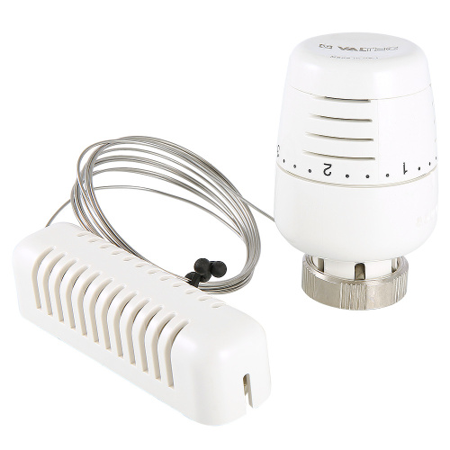 Термоголовка Valtec с выносным настенным датчиком, диапазон регулировки 6,5 - 28°C, жидкостная VT.5010.0.0