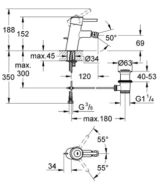 Смеситель для биде Grohe Concetto 32208001 Хром, донный клапан