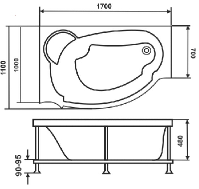 Акриловая ванна Eurolux ALEXSANDRIA 170x110 E217011003L