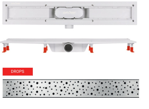 Душевой лоток MIANO 400мм DROPS глянец, боковой слив D50