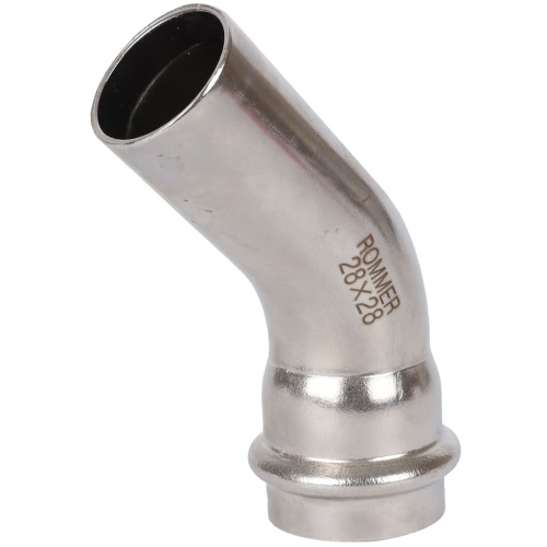 Угольник 45° однораструбный НПр 28x28 пресс, нержавеющая сталь Rommer